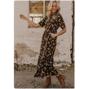 Roolee Mom Dark Olive Floral Maxi Nursing Dress